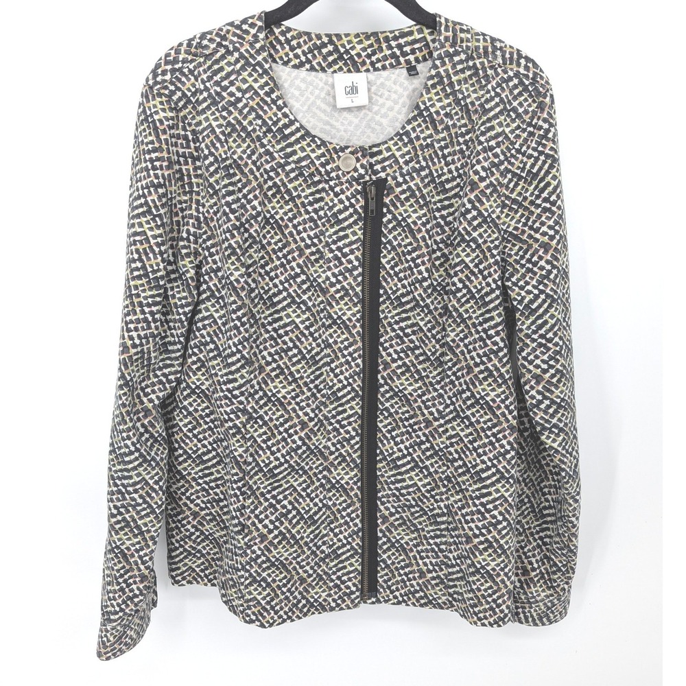 Cabi Jacket Women Large Multicolor Geometric Cliffside Moto Cotton Blend 5099